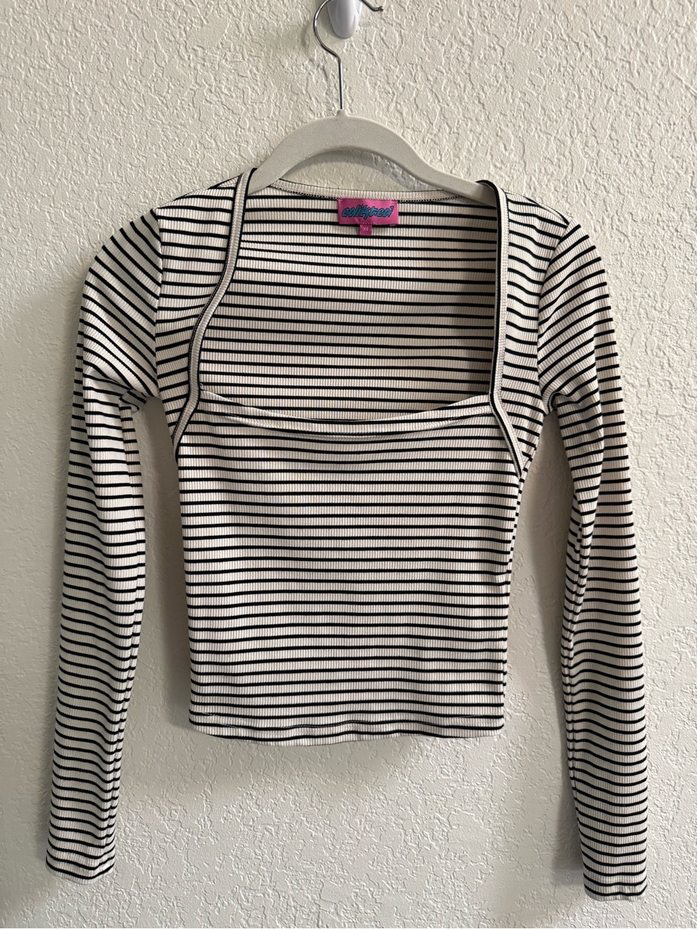 Edikted Black & White Striped Square Neck Long Sleeve Top